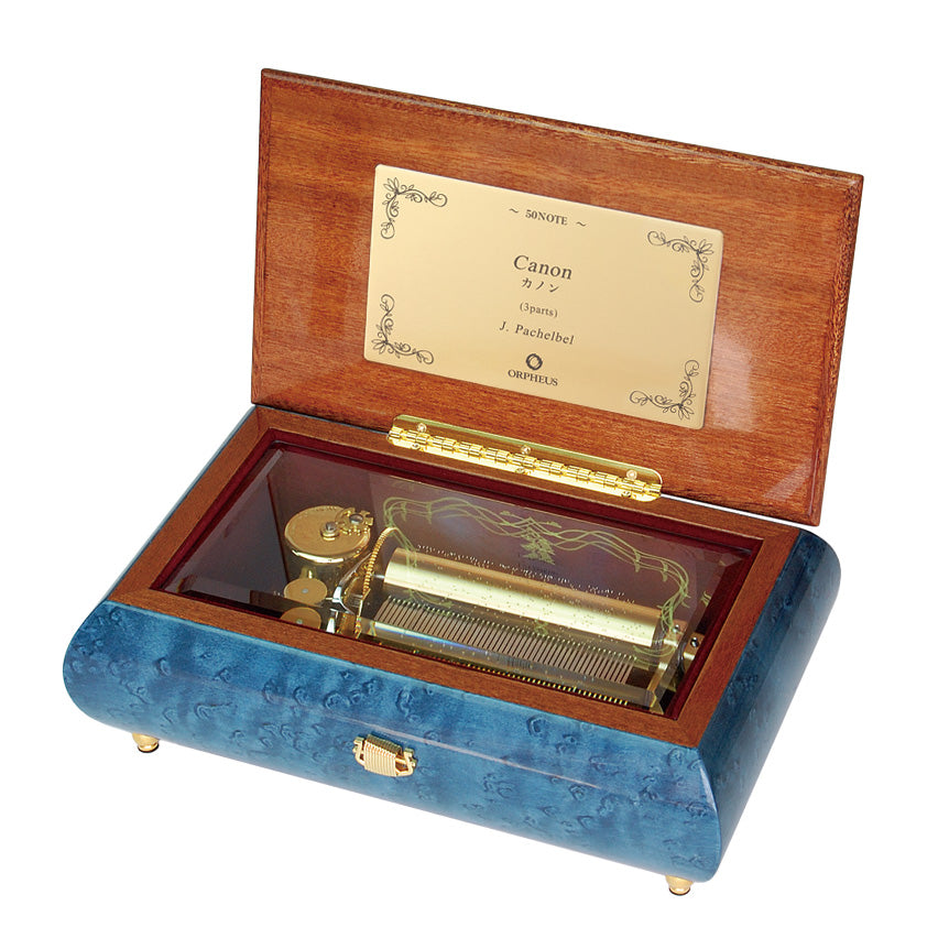 曲が選べる・誕生日に人気】【EX278】50弁 ORPHEUS 突板仕上げ ブルー