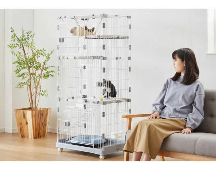 キャットケージ 3段 コンパクト ホワイト グレー スリム キャスター付