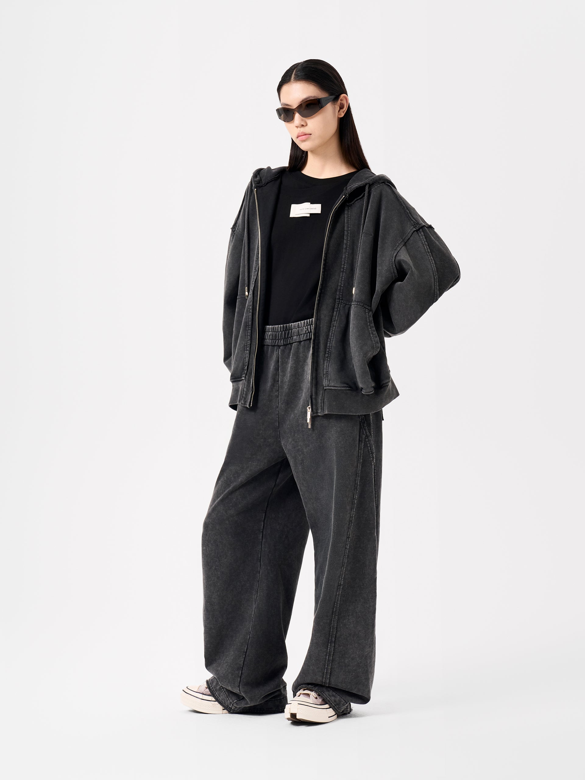 GREY WASHED DECONSTRUCTED ZIP-UP HOODIE – Feng Chen Wang