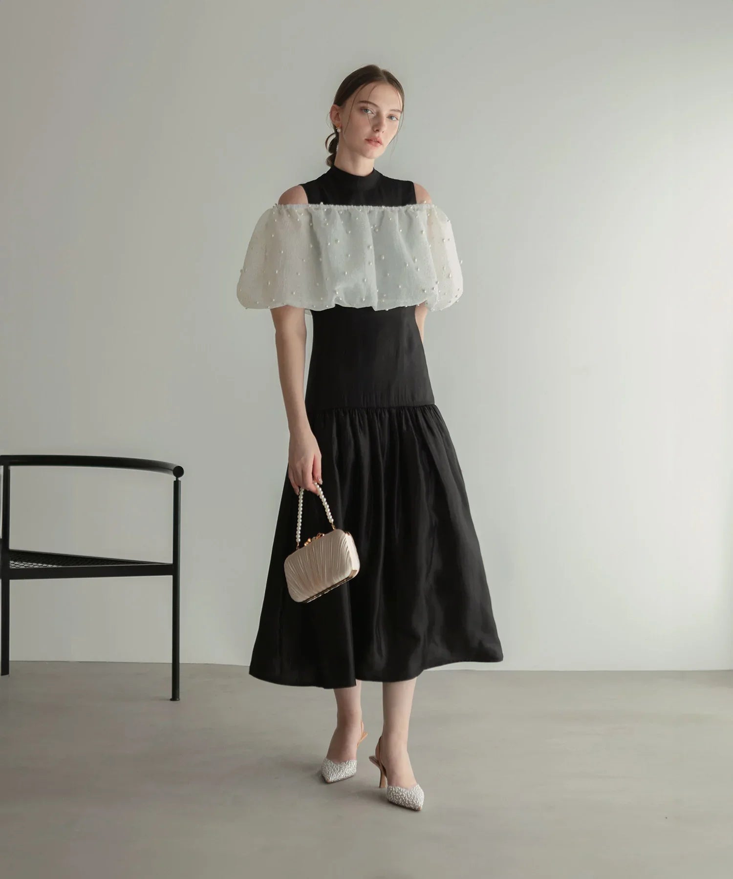 当日発送】パールラメボレロオフショルダーAライン/パーティードレス