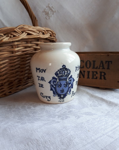 FA0609 GREY POUPON マスタード ポット * アンティーク雑貨 陶器ポット
