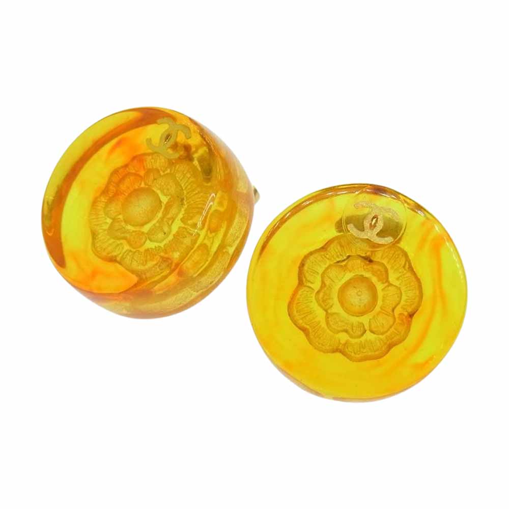 CHANEL シャネル ピアス カメリア ココマーク ピアス オレンジ系【中古