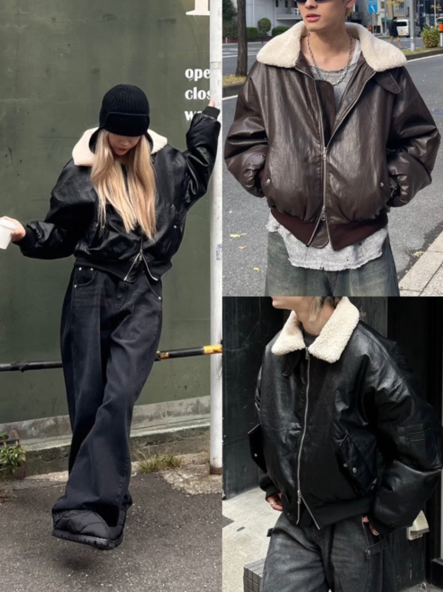 Chikashitsu +】leather bomber mustang jacket (2color) – PRESSING