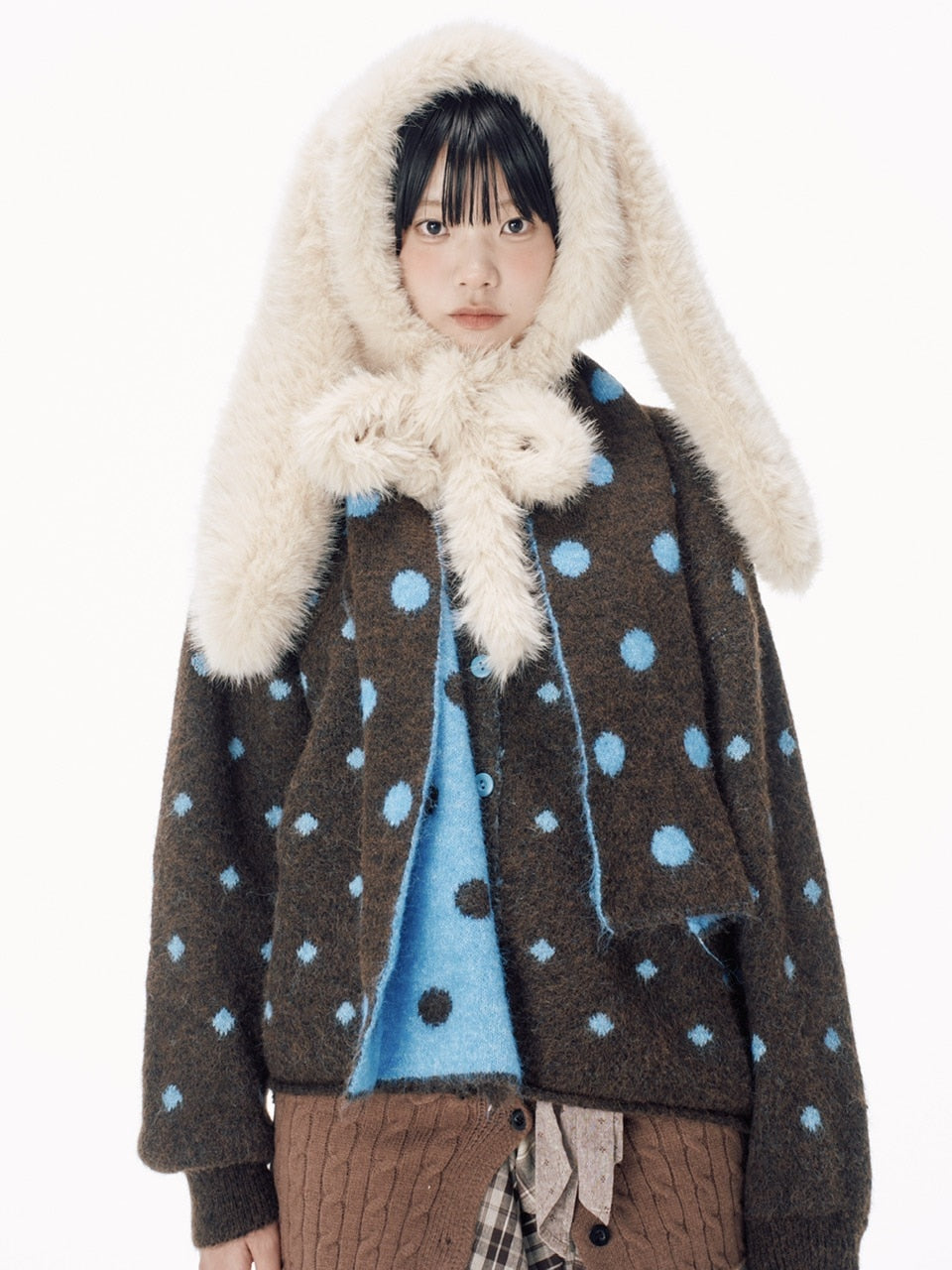 国際配送【Nerd out XU】dot muffler Knit cardigan / 【ナードアウト