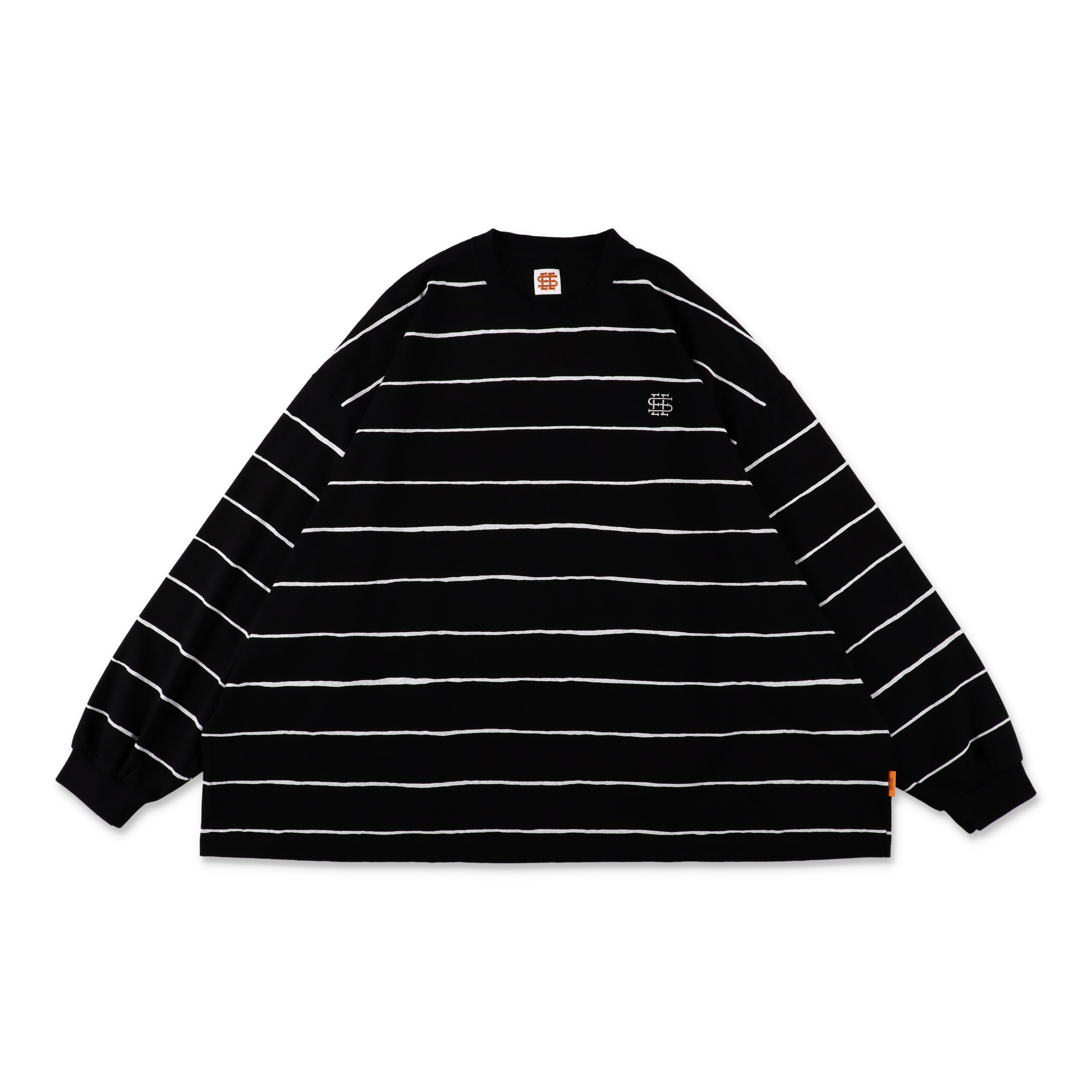 SEE SEE SUPER BIG LS FLAT BOARDER TEE 〈TYPE 2〉【BLACK/WHITE