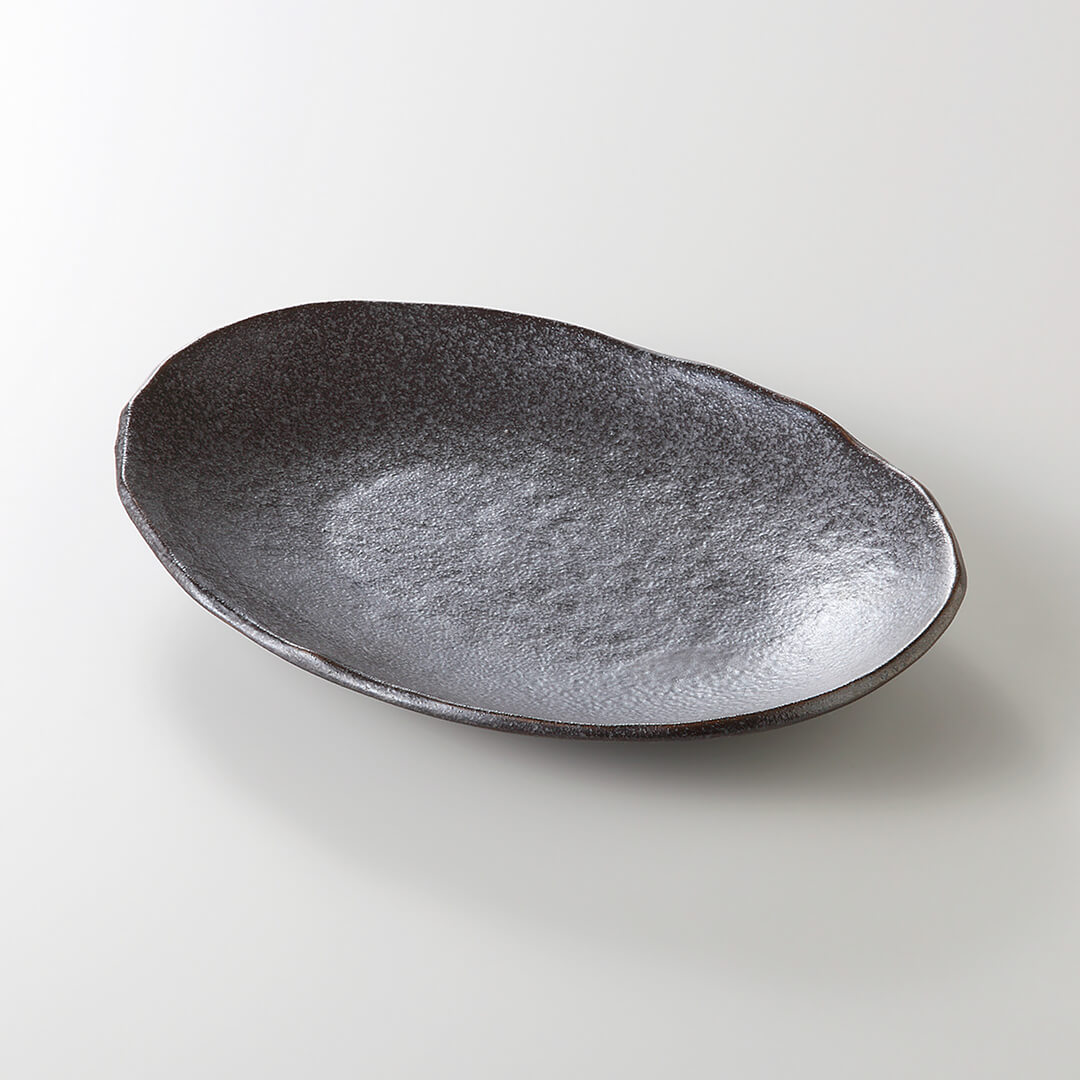 銀彩黒 楕円皿 [ 正角・変形皿 ] 21×14.8×3.5cm