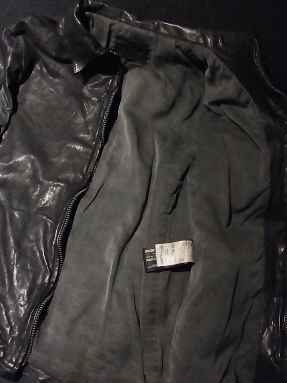 1295-02 ベルギーショルダー製品染め 襟付きシングルライダース イサム