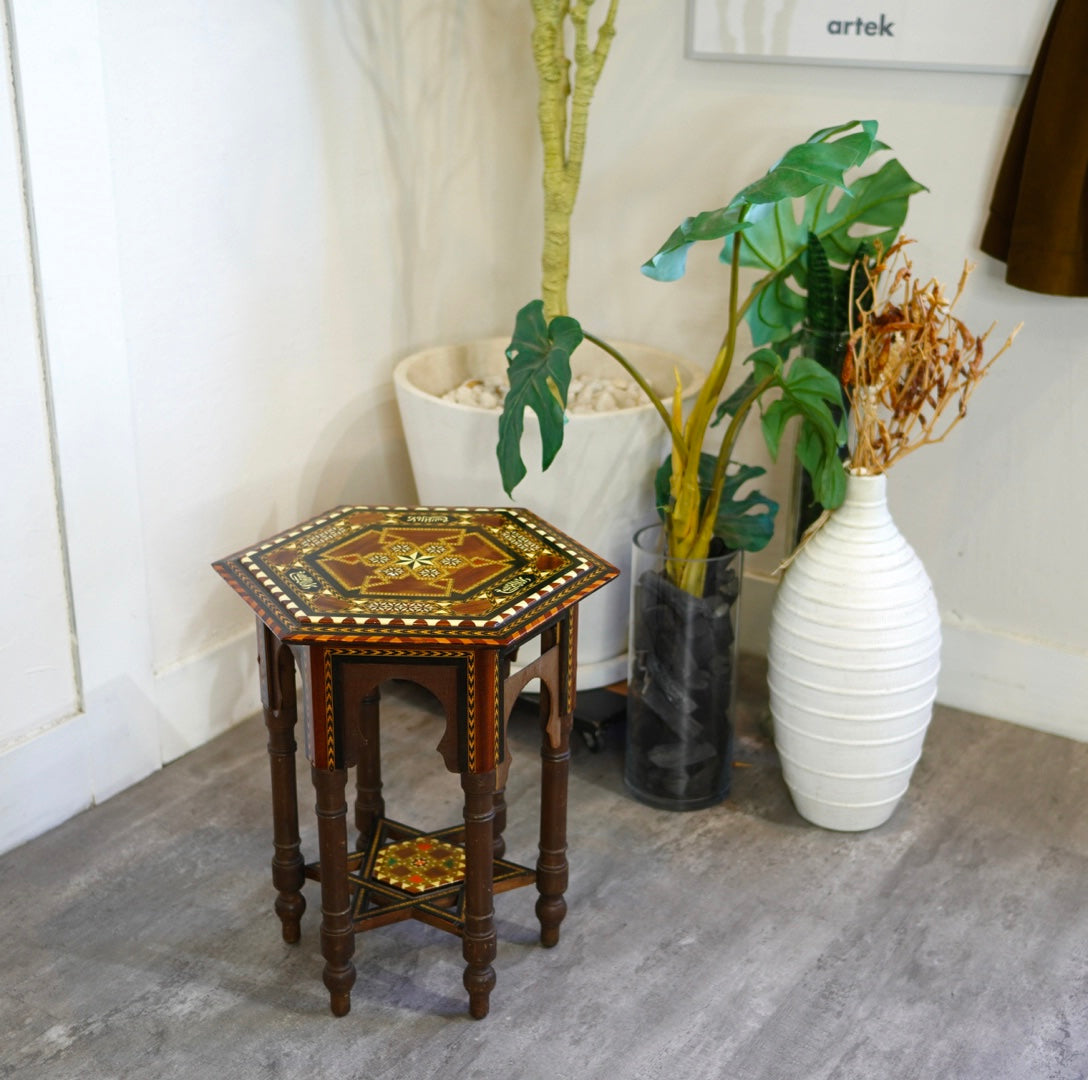 スペイン グラナダ 寄木細工 六角形 サイドテーブル 中古 伝統工芸