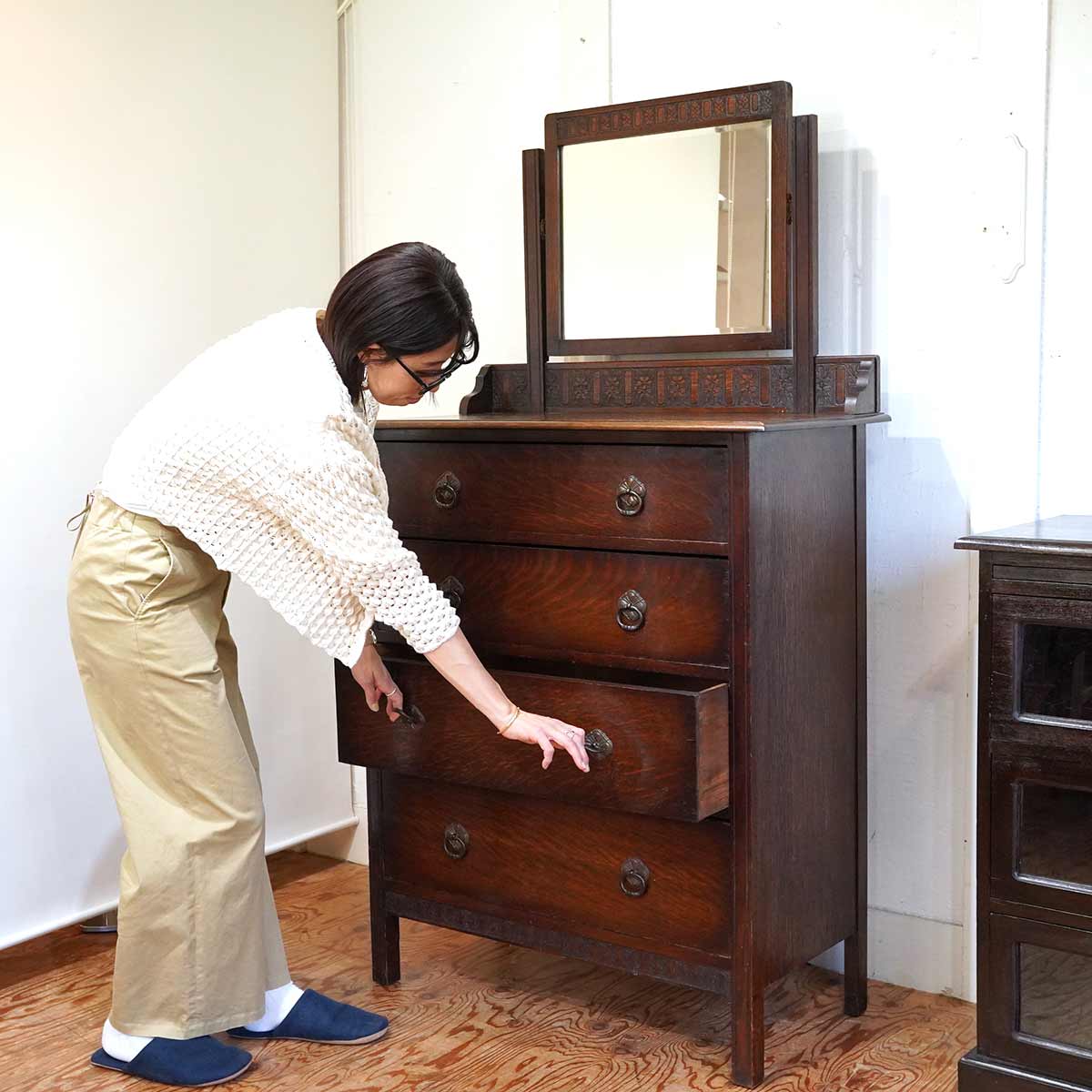 英国 アンティーク ミラーチェスト キャビネット ドレッサー ミラー