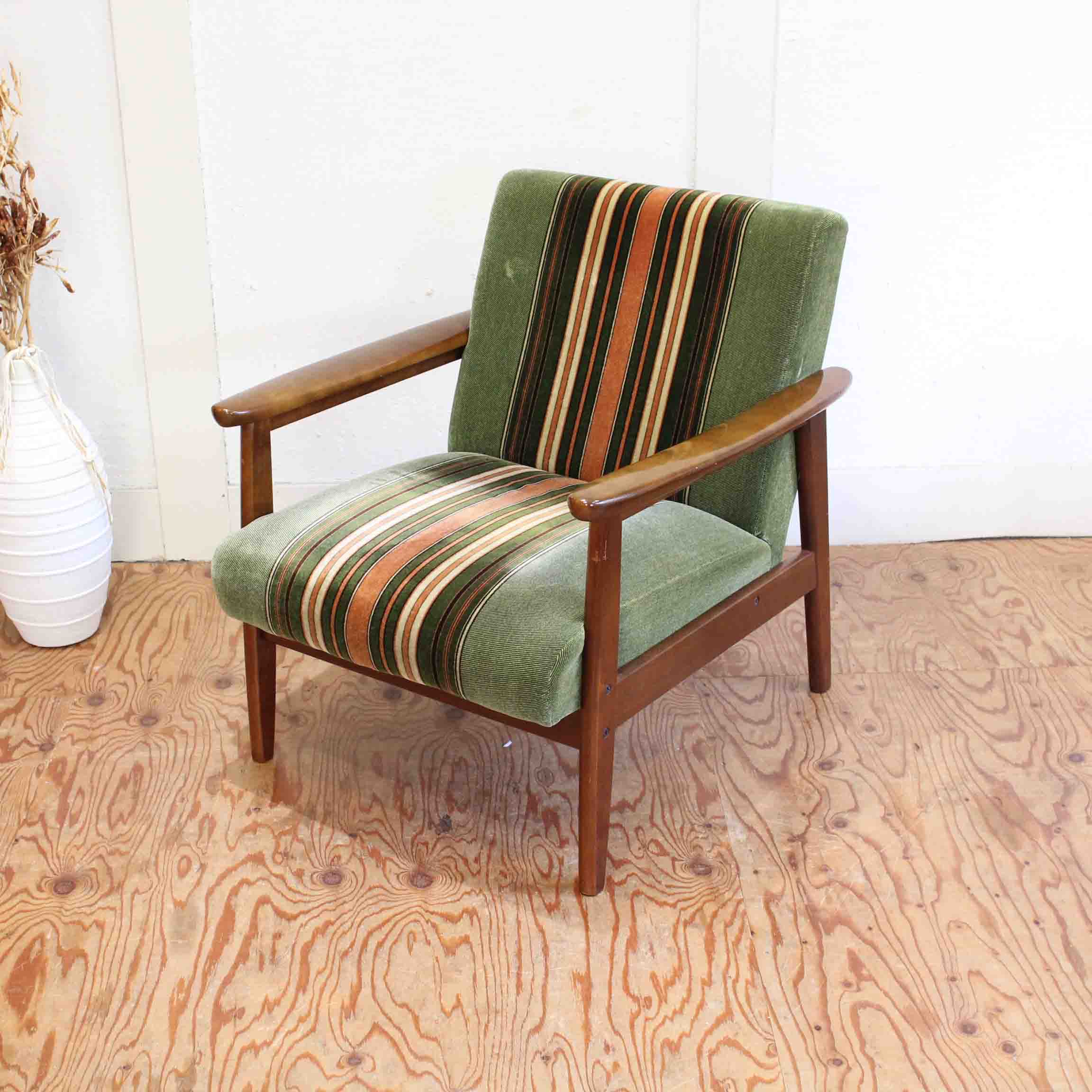 カリモク家具 オールドカリモク Kチェア 1シーター ストライプ