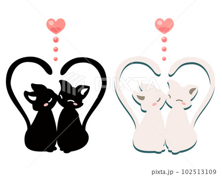 可愛い白ネコと黒ネコ ハート イラストアイコンセットのイラスト素材