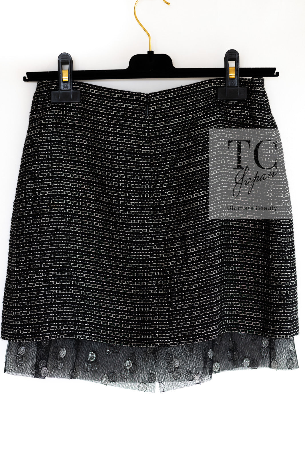 シャネル スカート CHANEL ブラック シルバー ヘンプ ツイード ミニ