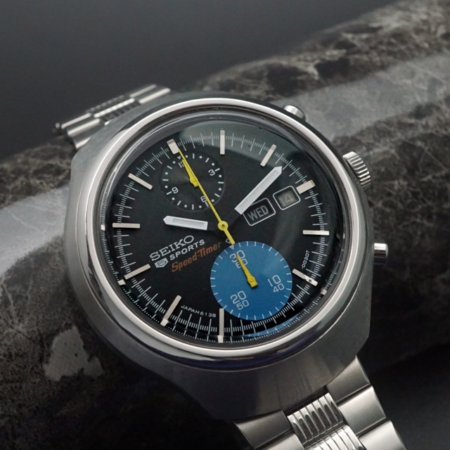 セイコー 5スポーツ スピードタイマー 黒文字盤 縦目 Cal.6138