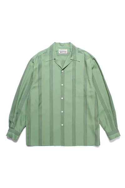 TIGHT / STRIPED OPEN COLLAR SHIRT L/S（GREEN）