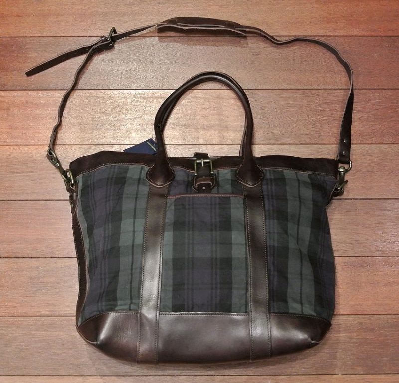 ポロラルフローレン ブラックウォッチ柄ワックスドコットン×レザー