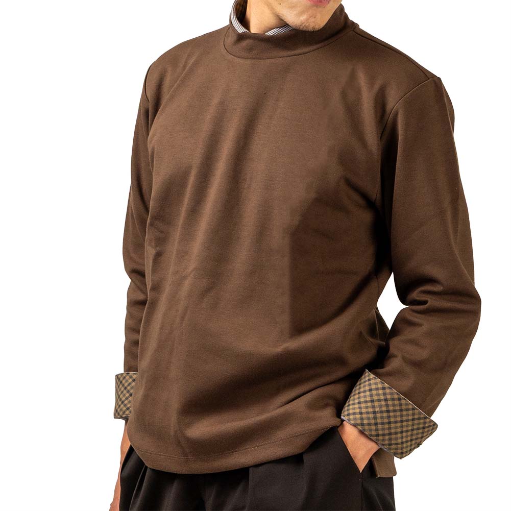 楽天市場】モックネック Tシャツ ブラウン 長袖 カジュアル 2603SS