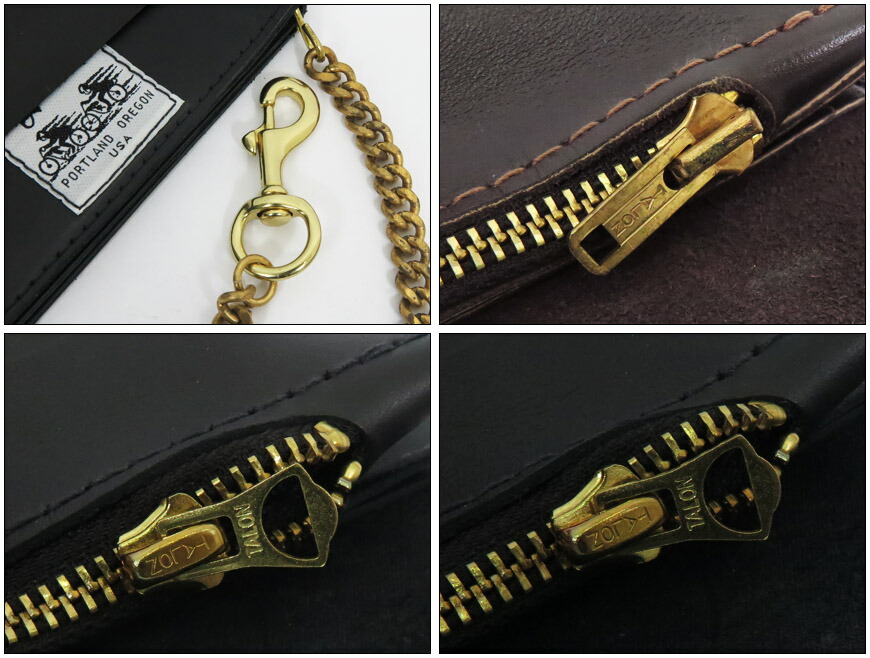 ブラックレザー トラッカーズウォレット 真鍮チェーン付き トラッカー