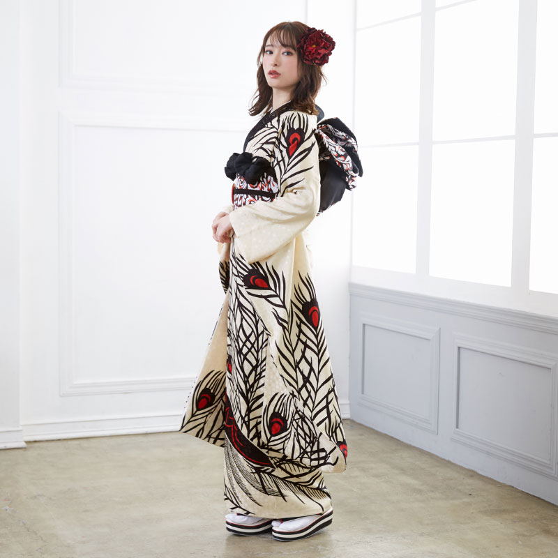 楽天市場】【成人式 振袖 レンタル】RS1669 正絹 クリーム色 孔雀