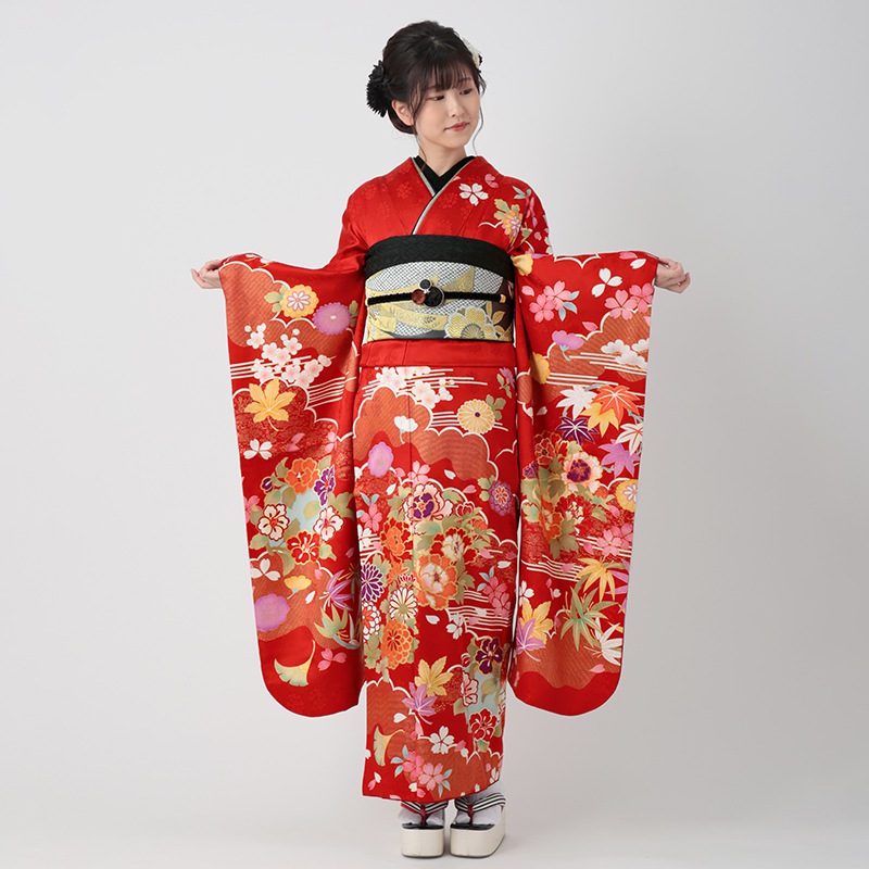 楽天市場】【振袖 レンタル】 結婚式 結納R929 正絹 赤 花丸紋に松竹梅