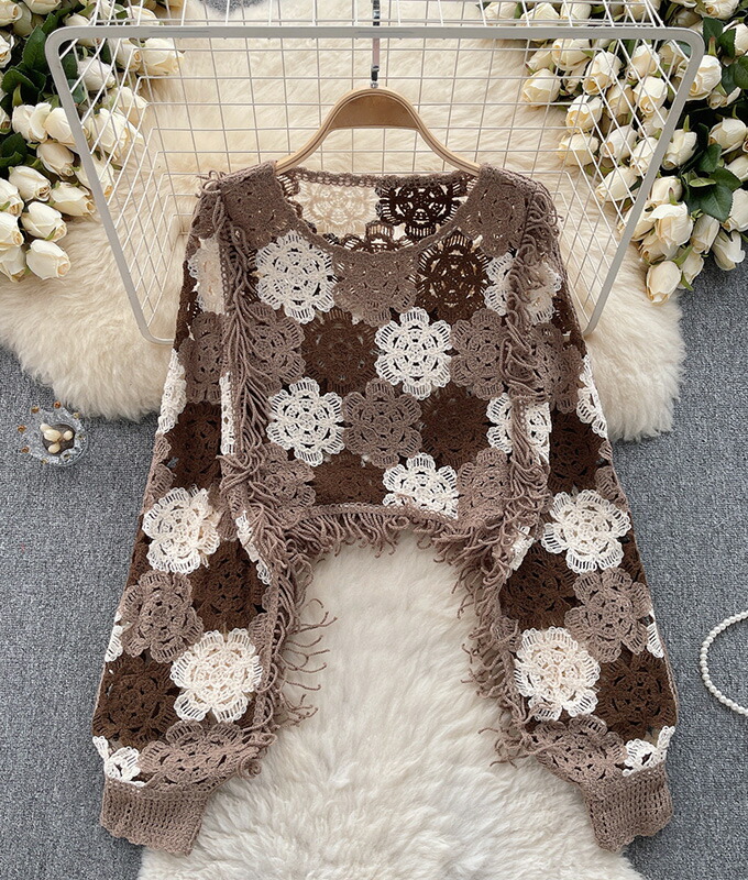 楽天市場】送料無料 トップス ニット かぎ針 花 フラワー モチーフ