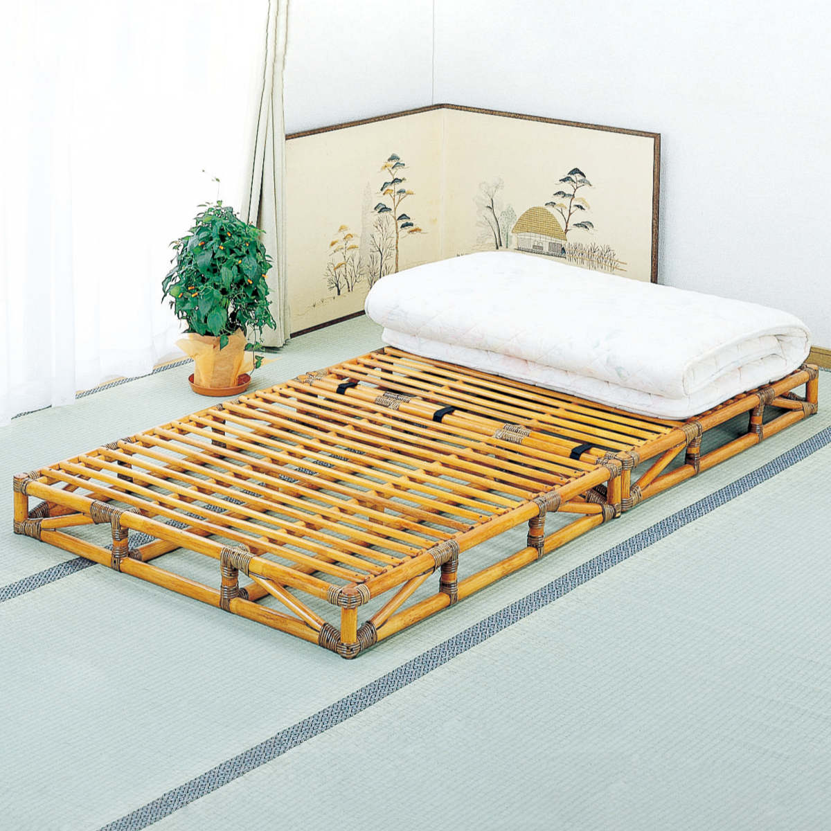 楽天市場】籐 すのこベッド 軽量 シングルサイズ 籐枕付き （ 送料無料