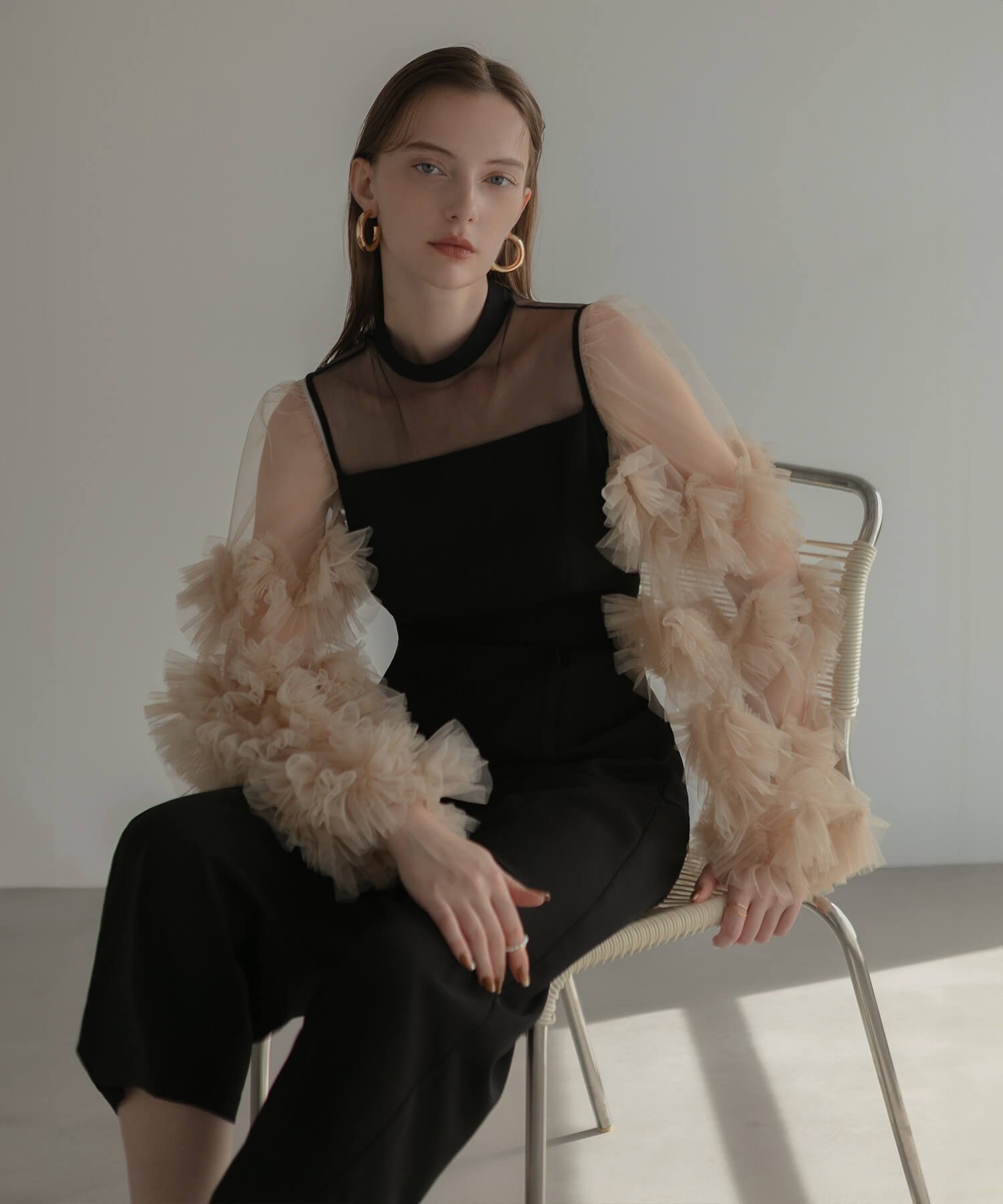 Leja｜LEJA-ボリュームチュールスリーブオールインワンパンツドレス