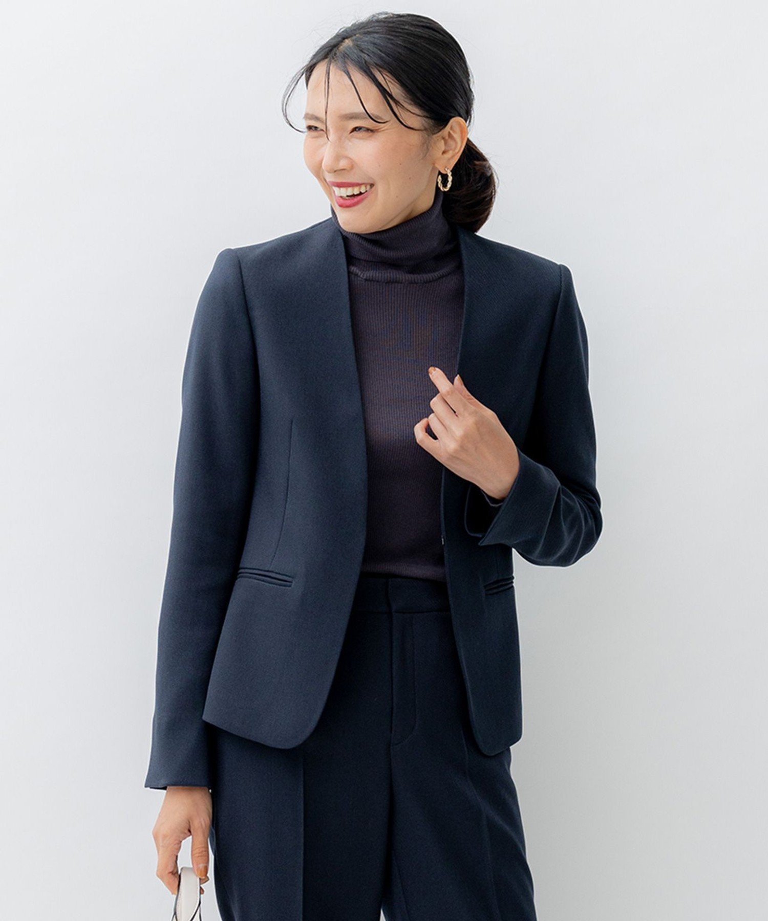 23区｜【洗える】ウールライクカルゼ ノーカラー ジャケット | Rakuten