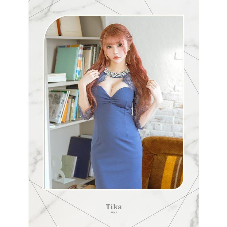 楽天市場】Tika ハートカットネックビジューレーススリーブタイトミニ