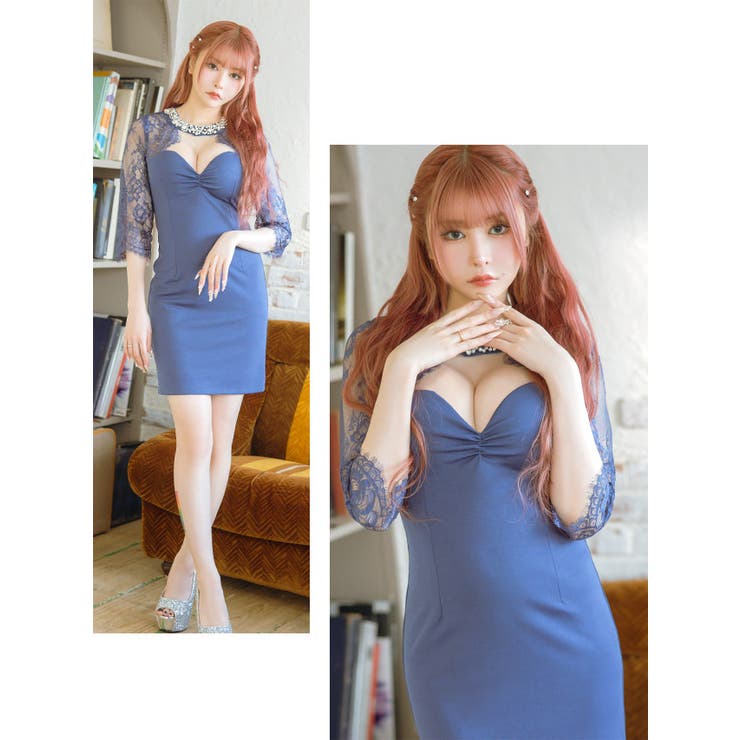 楽天市場】Tika ハートカットネックビジューレーススリーブタイトミニ