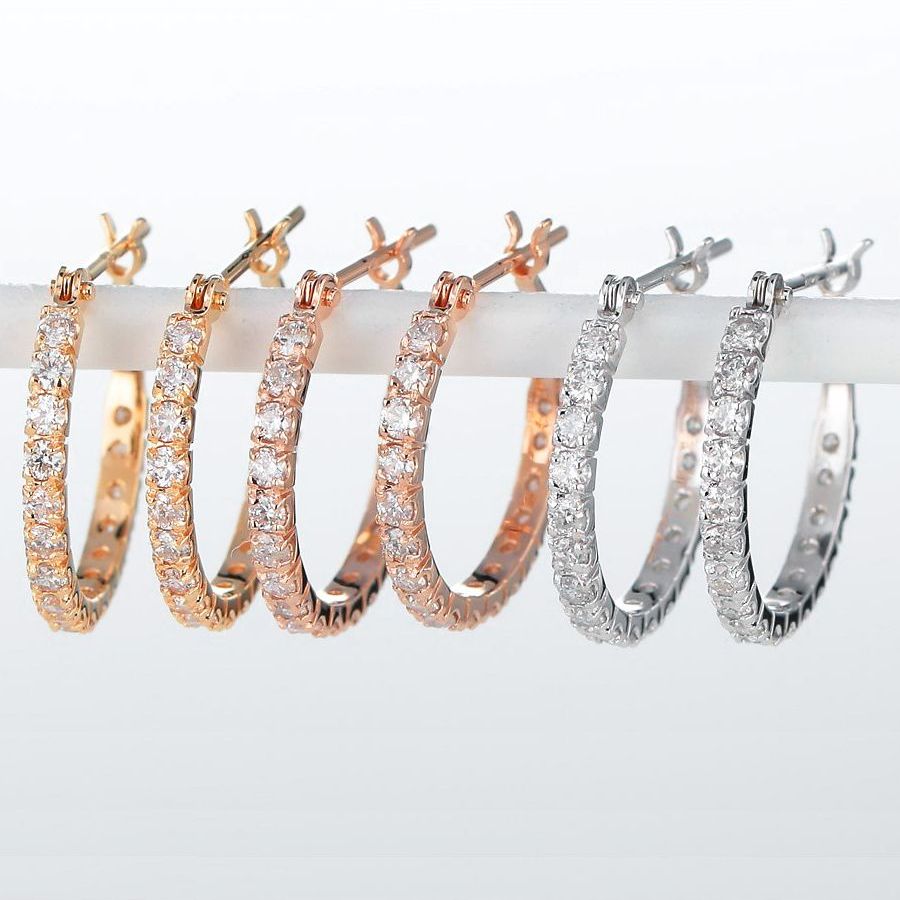 楽天市場】ダイヤモンド ピアス K18 フープピアス ハーフエタニティ 両