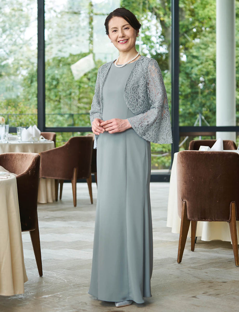 結婚式 母親ドレス グレー・マザーズドレス アンサンブル ボレロ付