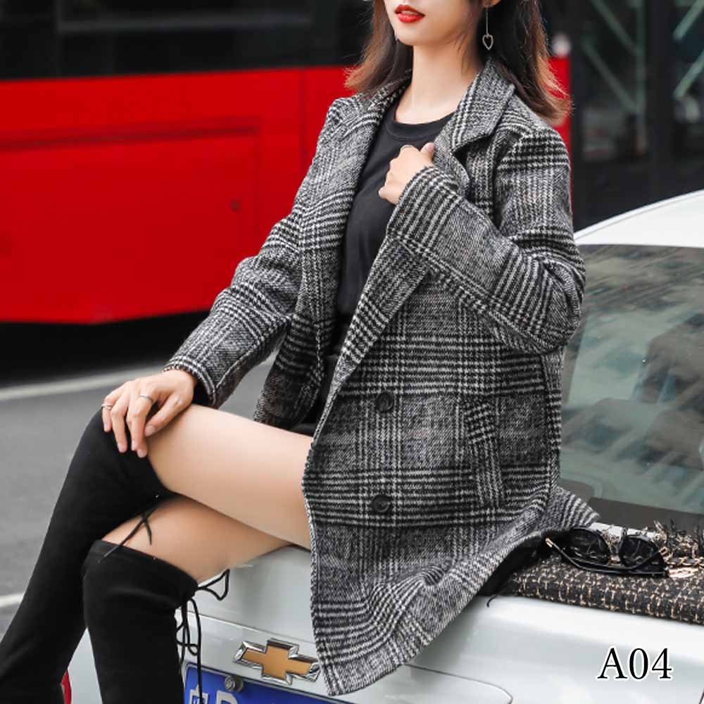 選べるデザイン】ウールコート レディース 千鳥柄 ゆるコート 長袖