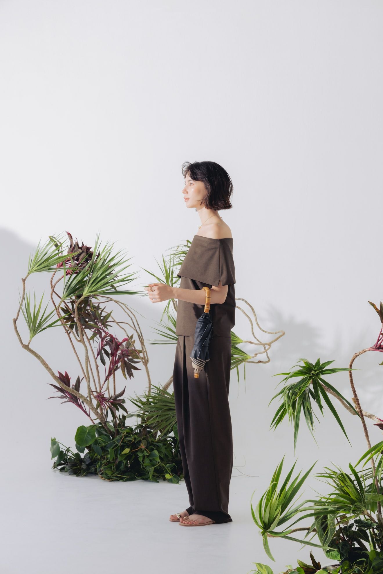 完全遮光100% 2段2WAY 折りたたみ日傘/シャンブレー(50㎝)