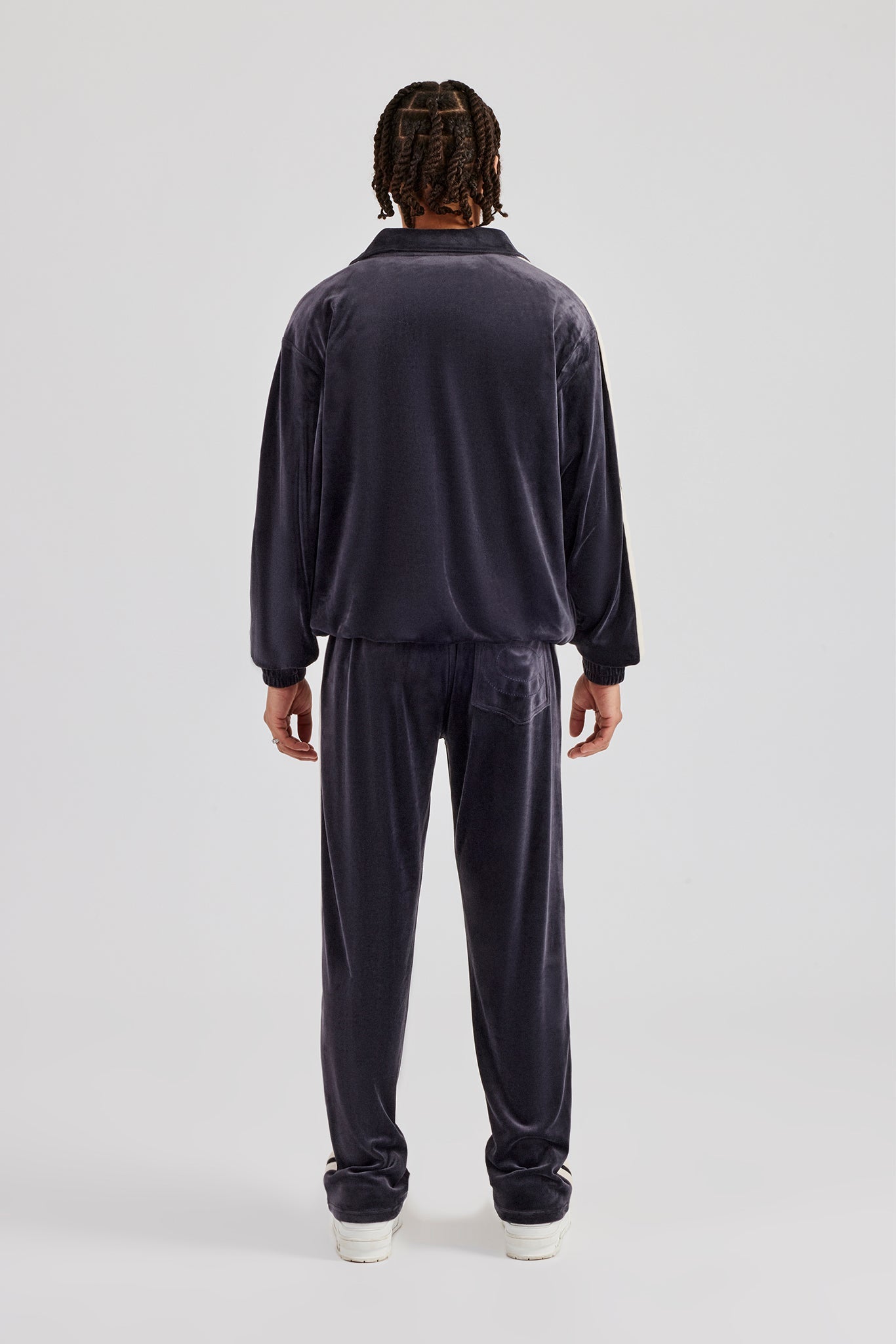 Zip Through Taping Velour Tracksuit - Charcoal | Mens Sets | Shop