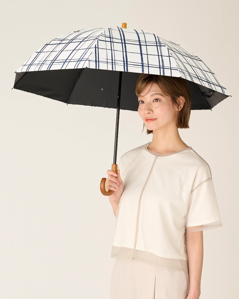 2段折 / 格子 | 完全遮光日傘｜サンバリア100