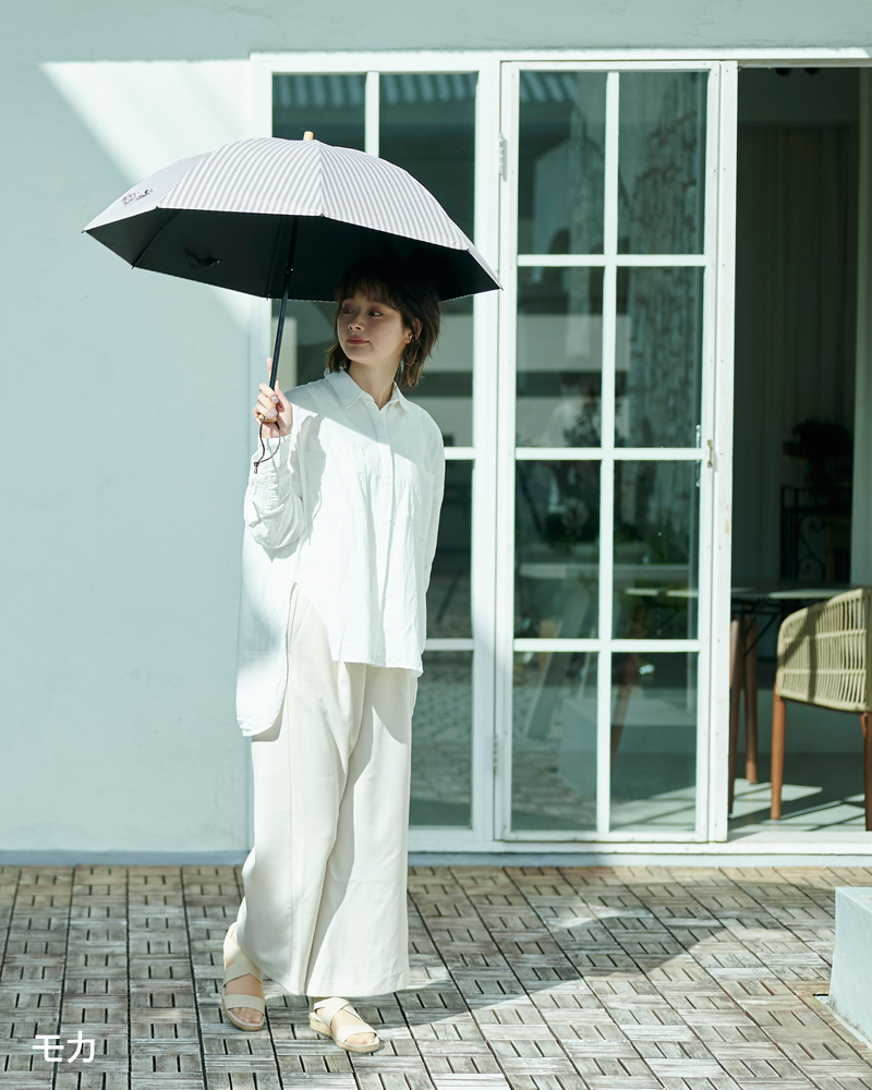 2段折 / ストライプ | 完全遮光日傘｜サンバリア100