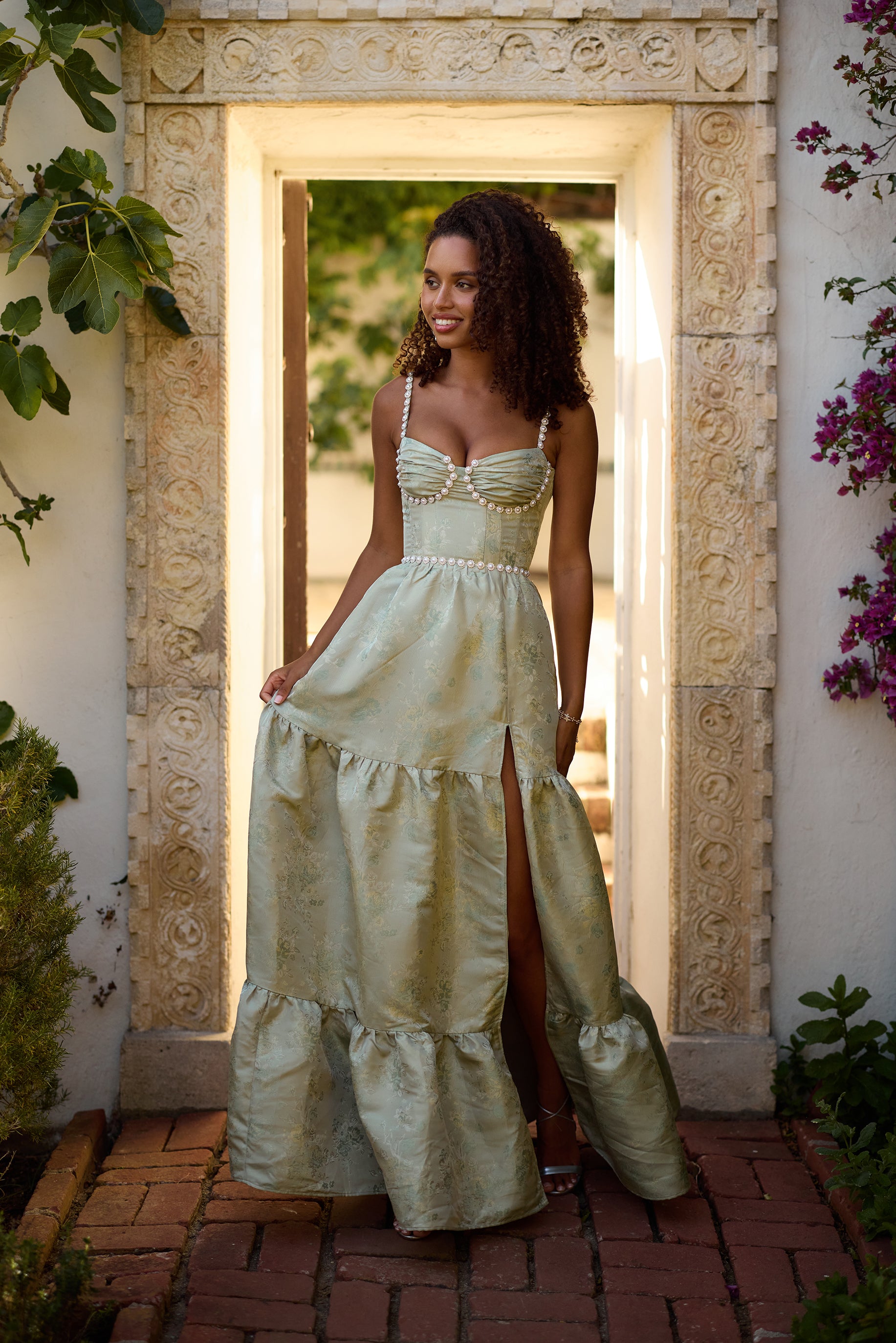 The Lucetta Dress in Sage Windsor Brocade – V. Chapman