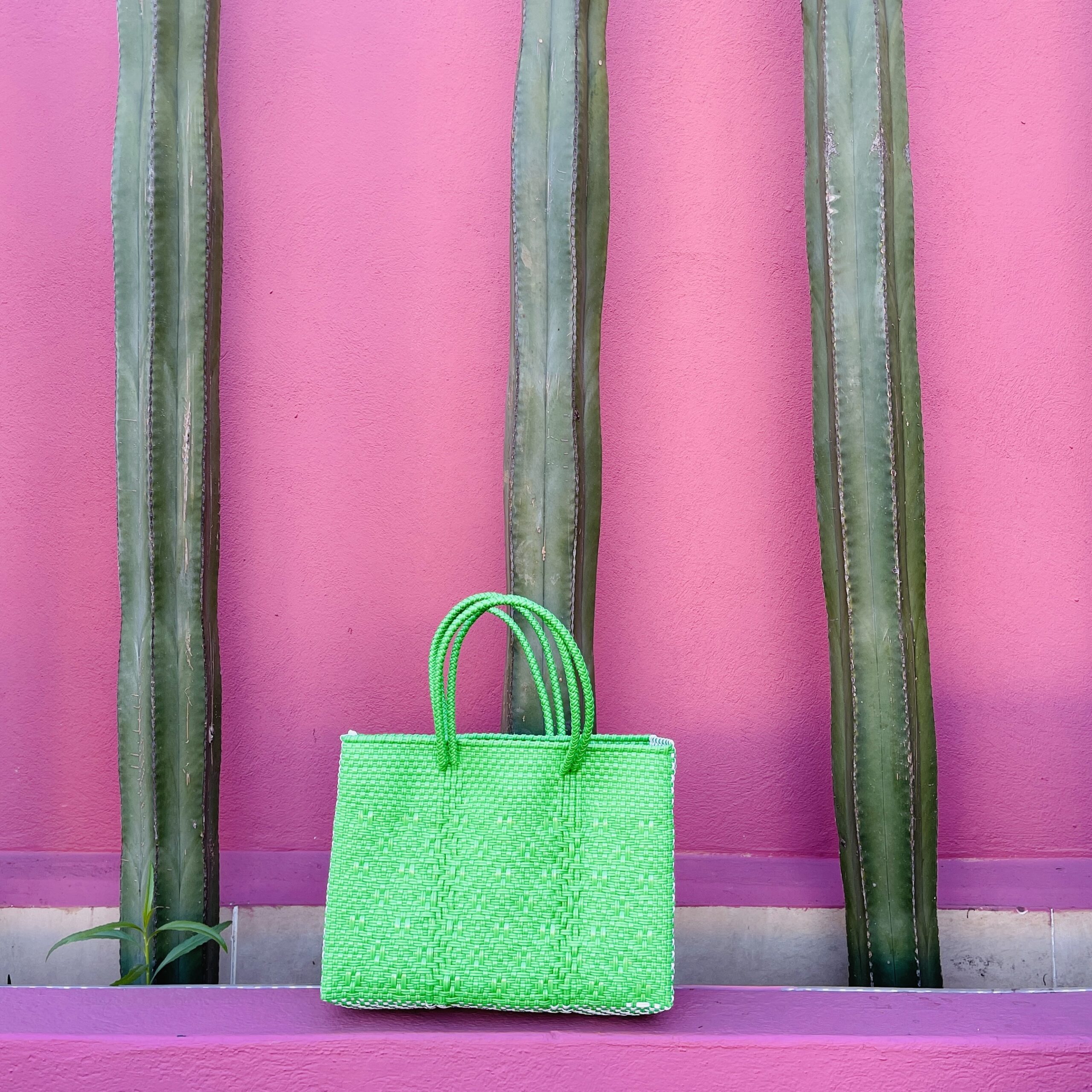 メルカドバッグMC ミドルハンドル黄緑×白（サイドロンボ）＊終売商品