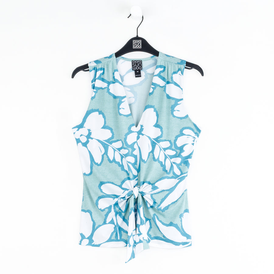 Sleeveless V-Neck Center Front Tie Top - Paradise Petal – Clara Sunwoo