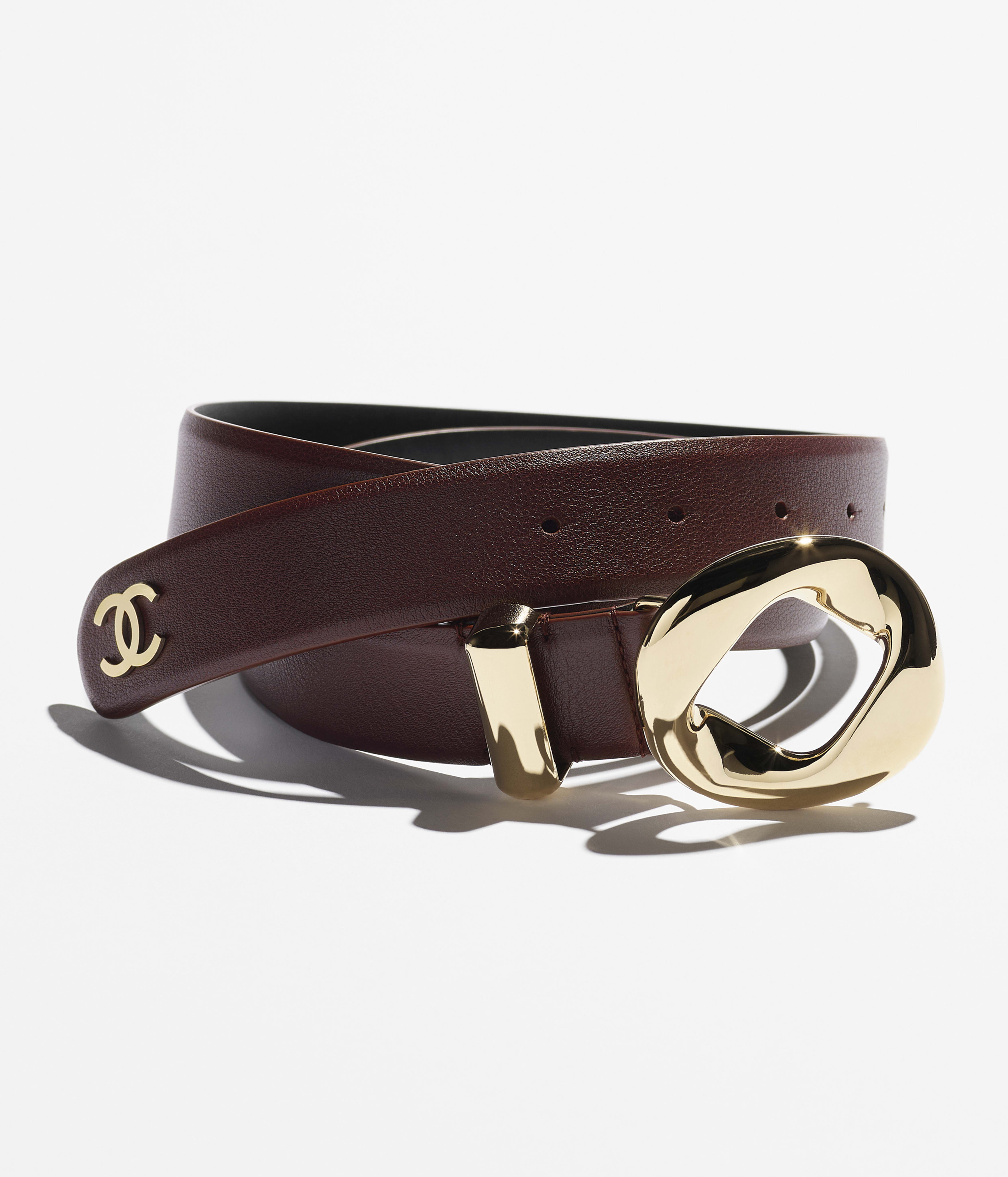 レザー ベルト - カーフスキン、バーガンディー & ゴールド