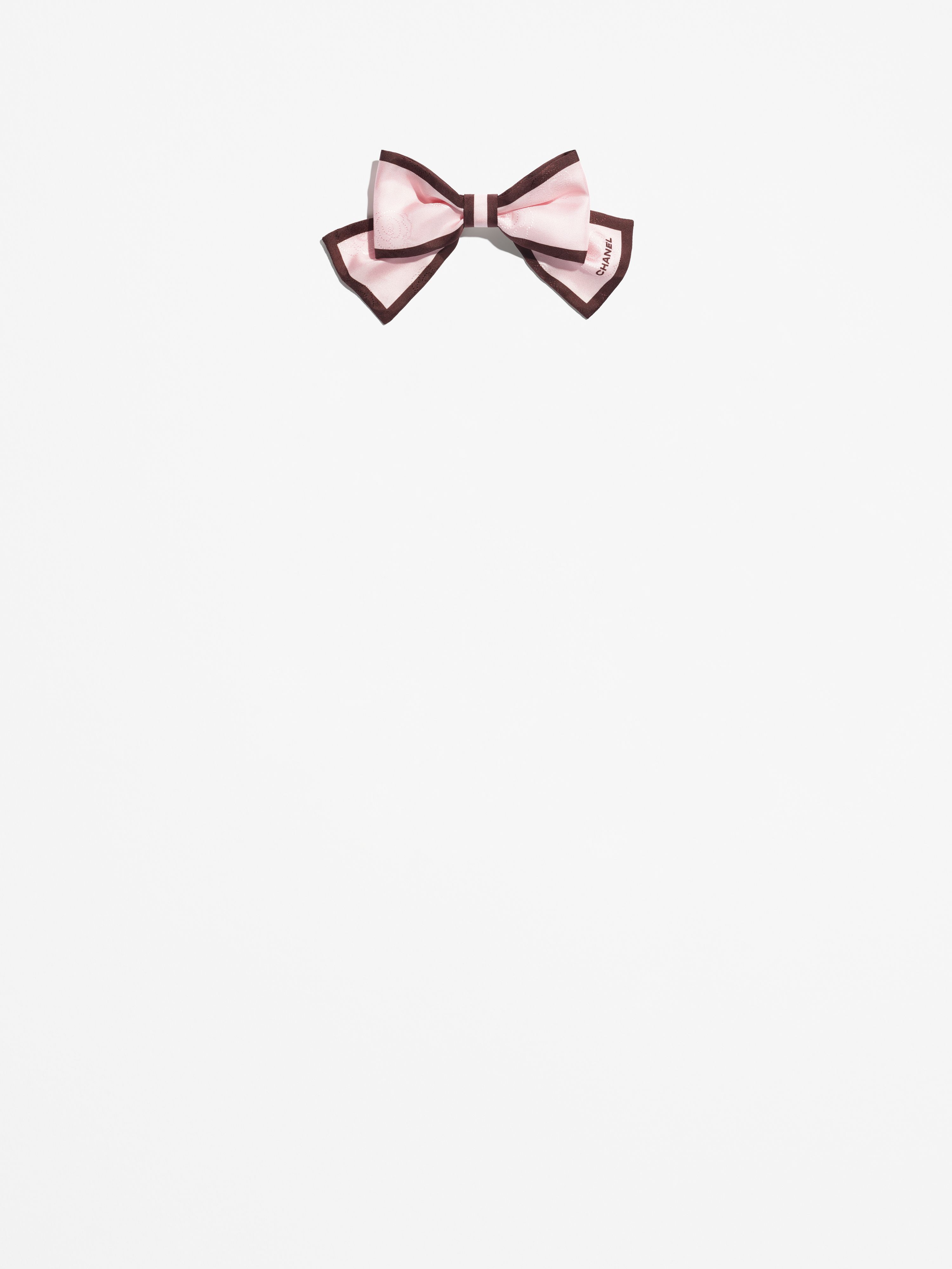 ボウ バレッタ - シルク ジャカード、ピンク & バーガンディー