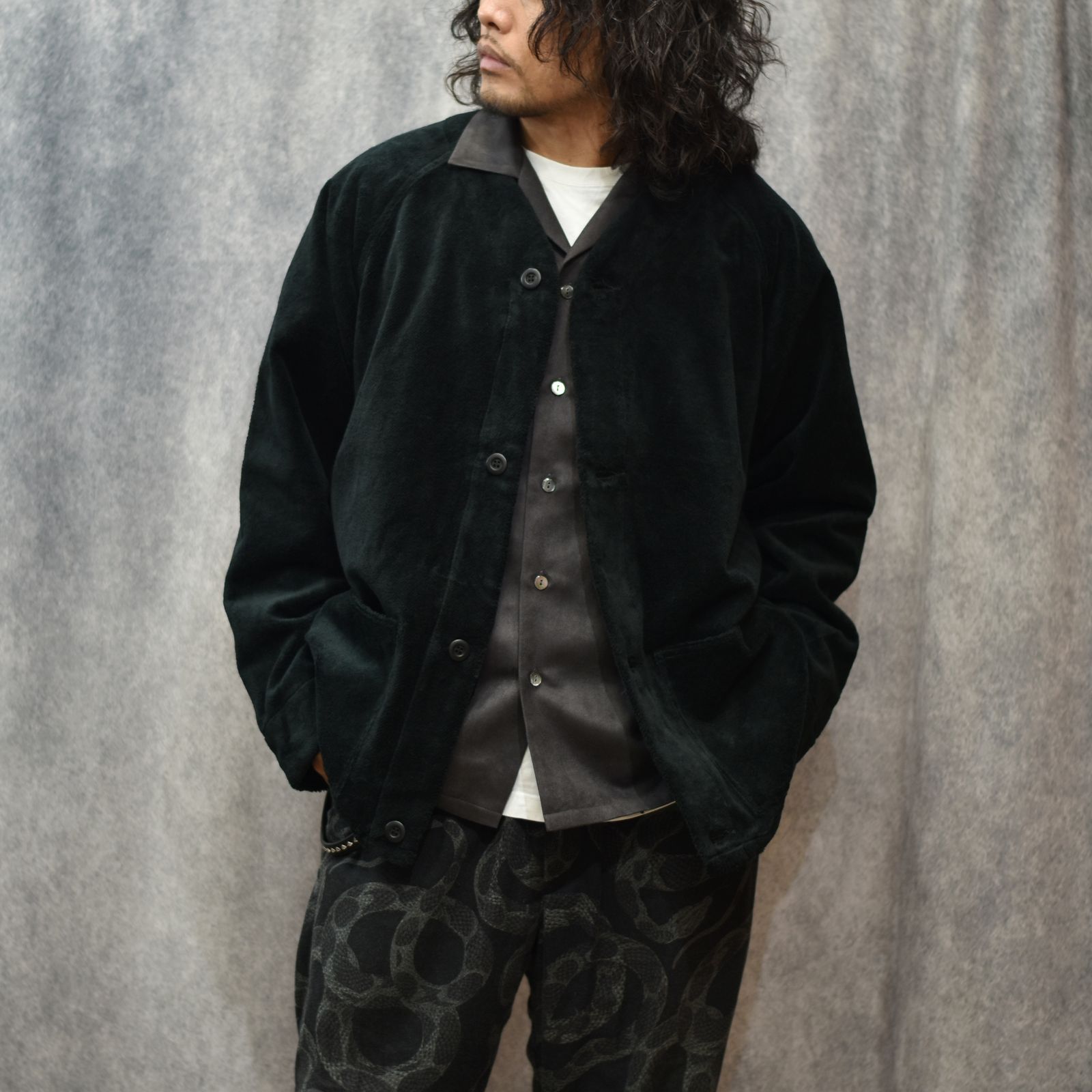 CALEE - CT FLEECE BOA NO COLLAR JACKET (BLACK)｜コットンフリース