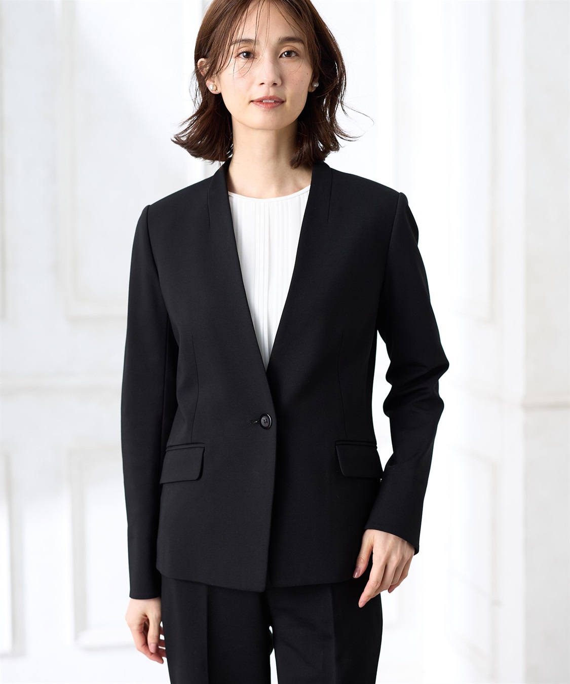 アルファブリック】ストレッチカラーレスジャケット【セットアップ対応