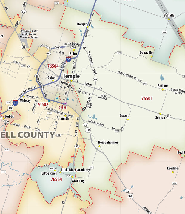 Waco Temple Killeen Zip Code Map – American Map Store