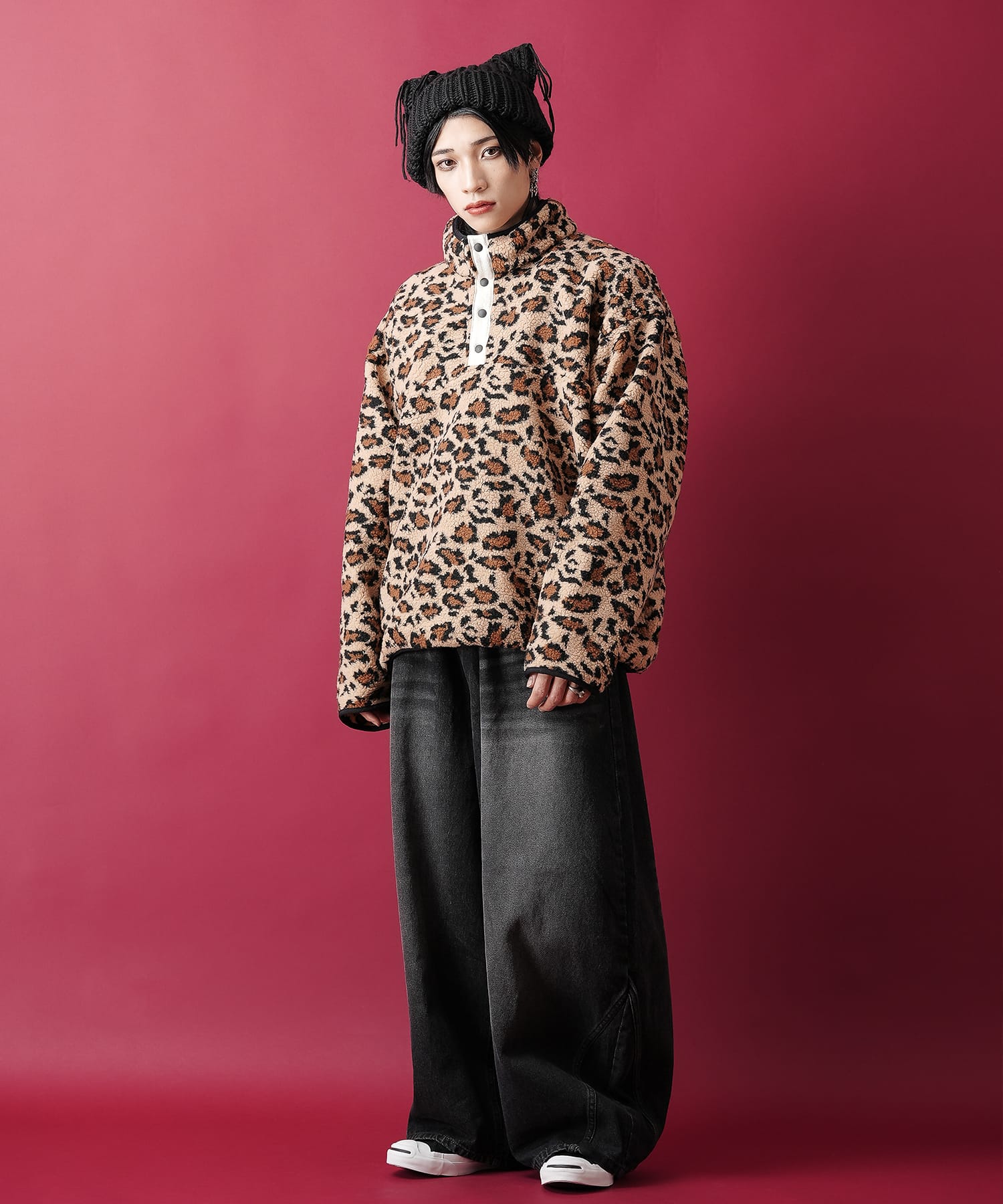 レオパードフリースボアスタンドプルオーバー / メンズ レディース