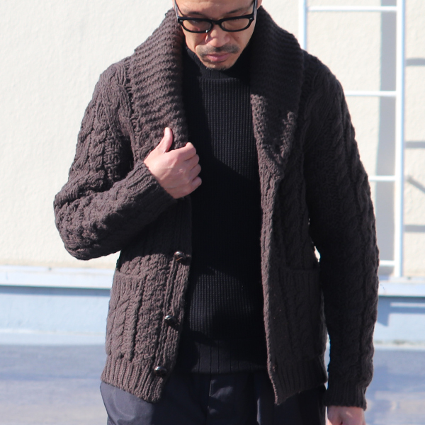 RE PRICE/価格改定】ケーブルニットショールカラーカーディガン