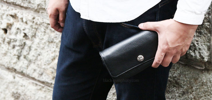 クロムハーツジュディウォレットクロスボタンブラックヘビーレザー