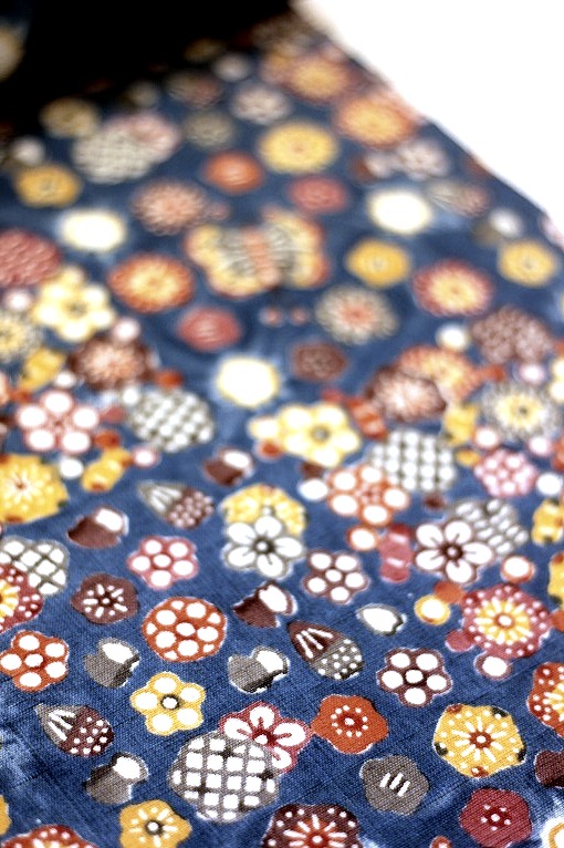 型絵染九寸名古屋帯/岡本紘子作 花 藍染絞り