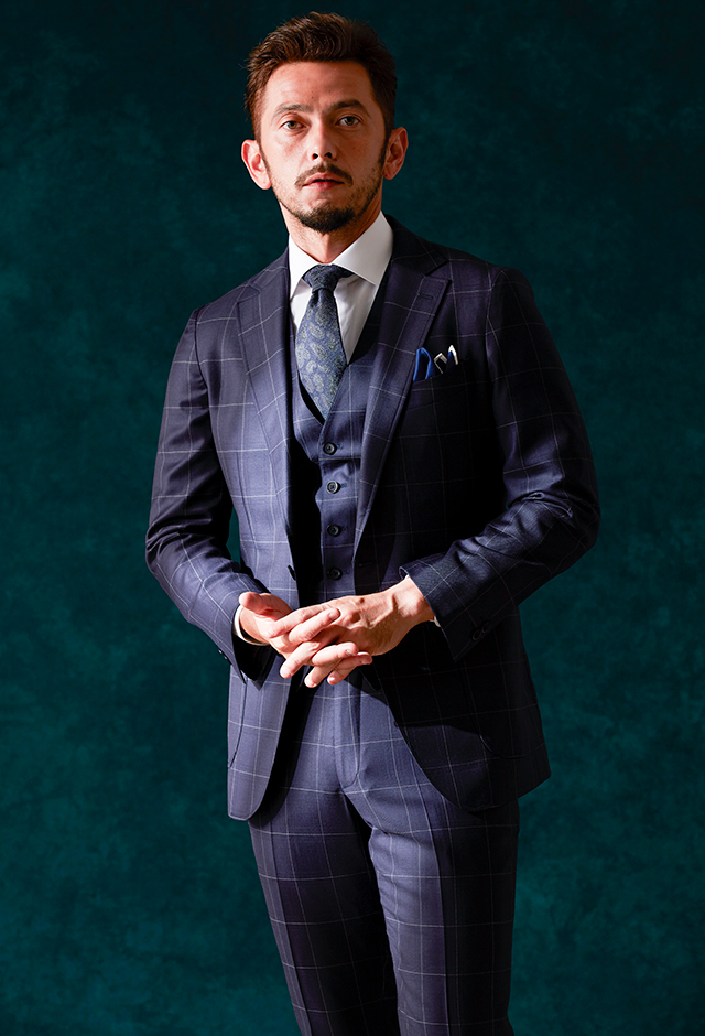 ネイビースーツ・チェックのコーディネート（REDA）｜3-457650-2