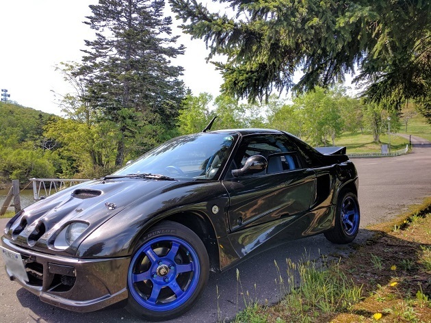 ブラッシュド+キャンディーブルーカスタムの14インチTE37をマツダAZ-1